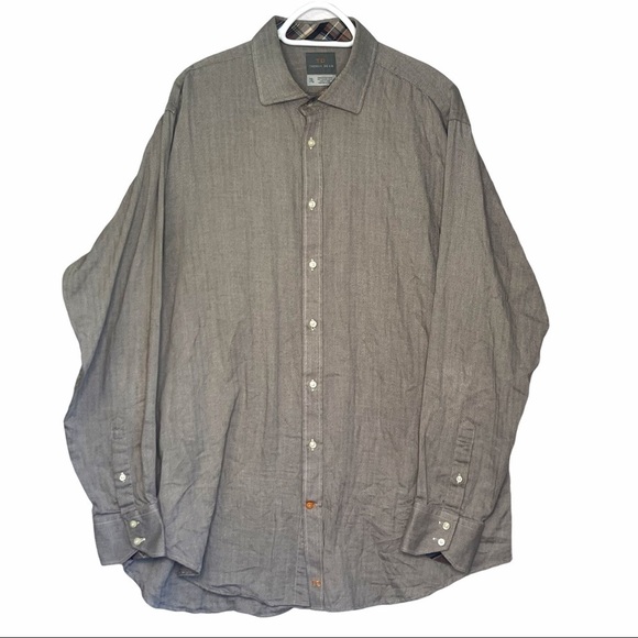 Thomas Dean XXL Purple Green Herringbone Patterned Long Sleeved Dress Sh… - Picture 1 of 6